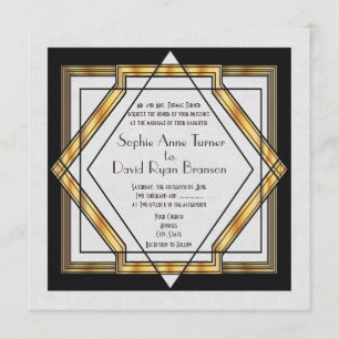 Underbar Gatsby Guld White Art Deco Bröllop Inbjudningar