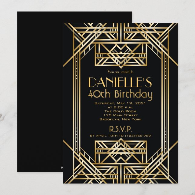 Underbar Gatsby Inspired Art Deco Birthday-inbjuda Inbjudningar (Fram/baksida)