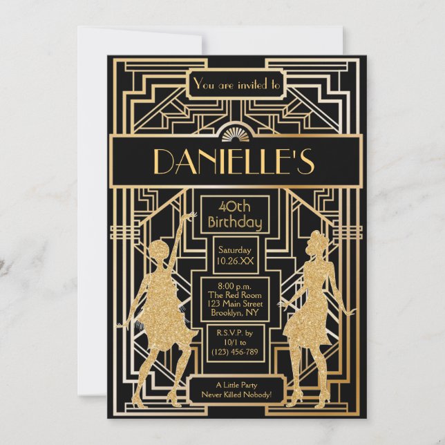 Underbar Gatsby Inspired Art Deco Birthday-inbjuda Inbjudningar (Framsida)