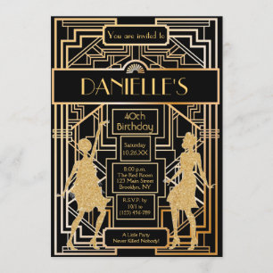 Underbar Gatsby Inspired Art Deco Birthday-inbjuda Inbjudningar