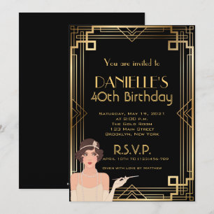 Underbar Gatsby Inspired Art Deco Birthday-inbjuda Inbjudningar