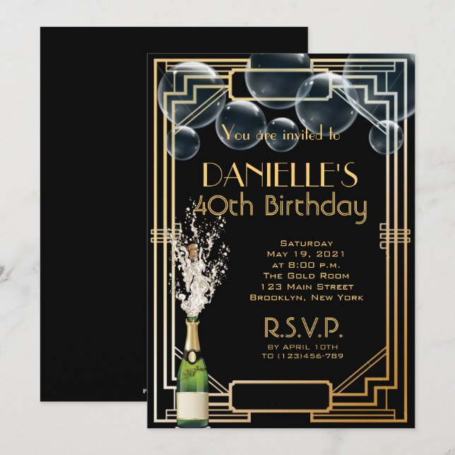 Underbar Gatsby Inspired Art Deco Birthday-inbjuda Inbjudningar (Fram/baksida)