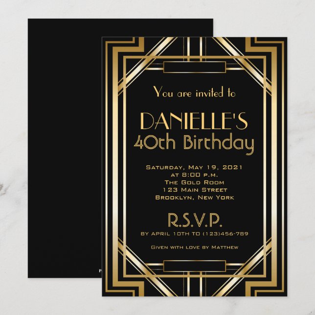 Underbar Gatsby Inspired Art Deco Birthday-inbjuda Inbjudningar (Fram/baksida)