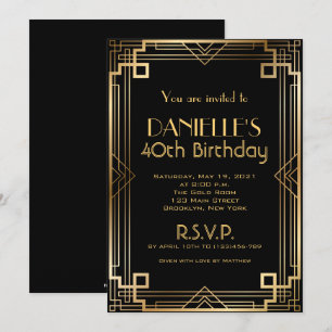 Underbar Gatsby Inspired Art Deco Birthday-inbjuda Inbjudningar