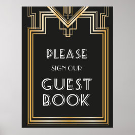 Underbar Gatsby Inspired Guest Bok Bröllop-skylt Poster