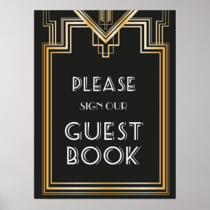 Underbar Gatsby Inspired Guest Bok Bröllop-skylt Poster