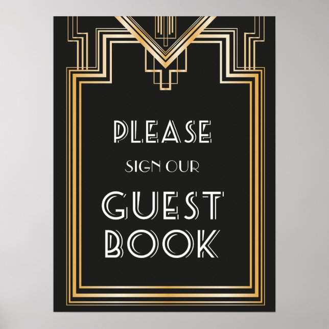 Underbar Gatsby Inspired Guest Bok Bröllop-skylt Poster (Framsidan)