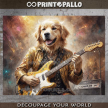 Underbar Golden Retriever som spelar gitarr på kon