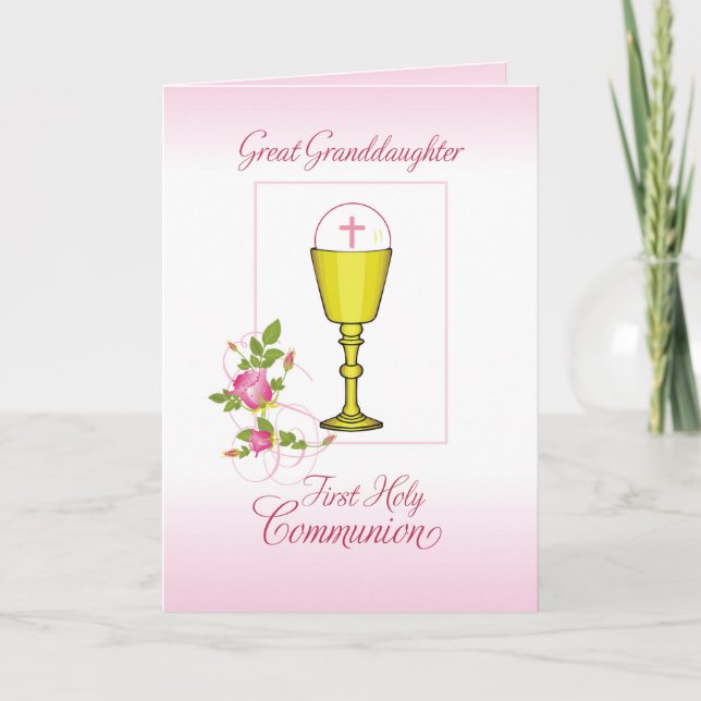 Underbar Granddotters Rosa First Heliga Communion Kort (Framsida)