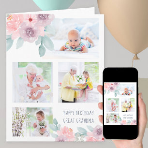 Underbar Grandma 4 Photo Delicate Flowers Birthday Kort