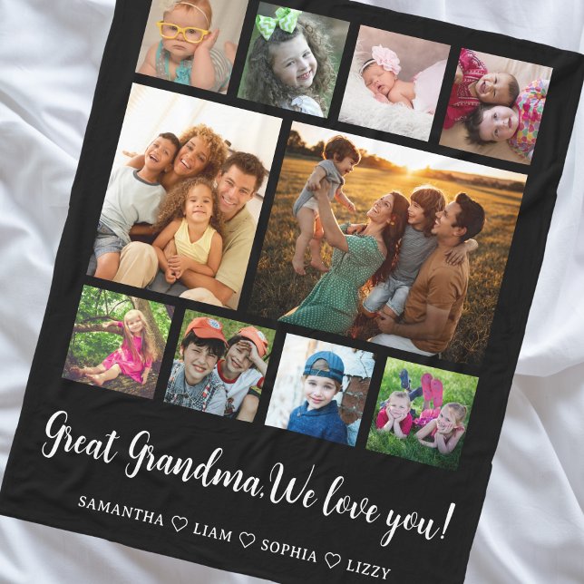 Underbar Grandma Gift Barnbarn 10 Photo Collage Fleecefilt (Great Grandma Gift Grandkids 10 Photo Collage Fleece Blanket)