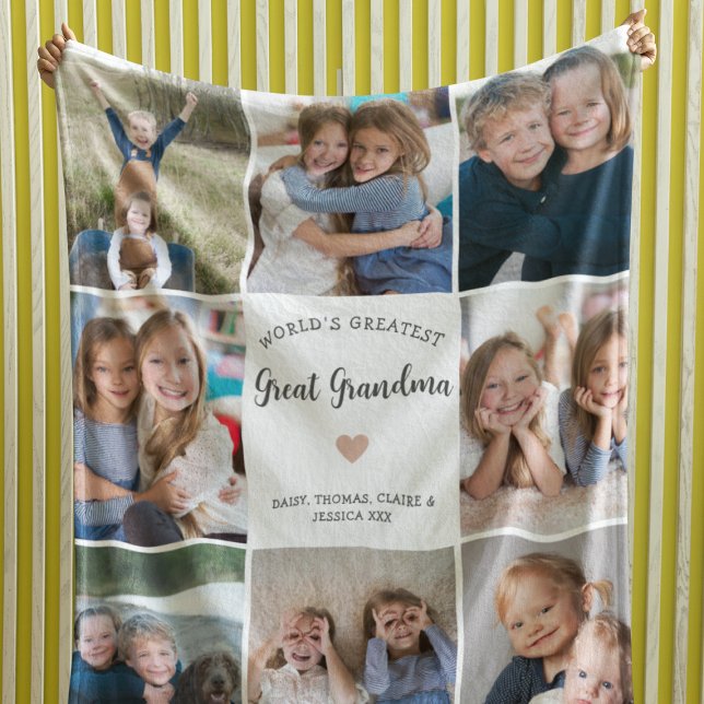 Underbar Grandma Personlig Photo Collage Modern Fleecefilt (Skapare uppladdad)