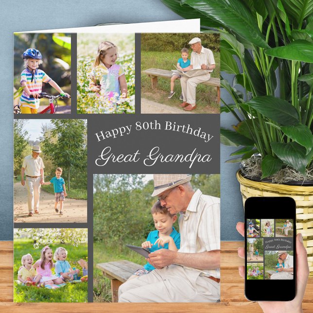 Underbar Grandpa 6 Photo Collage any age Big Birth Kort (Skapare uppladdad)