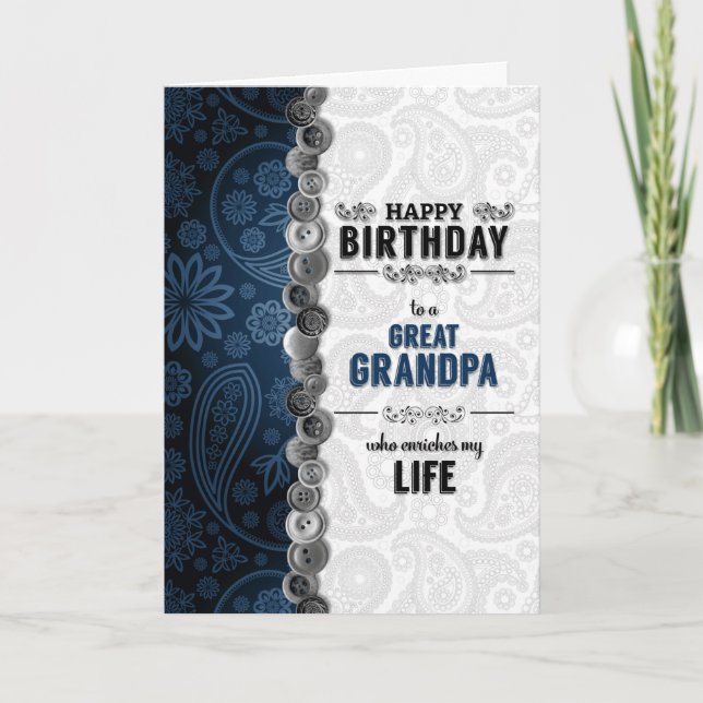 Underbar Grandpa Birthday Blue Paisley Kort (Framsida)