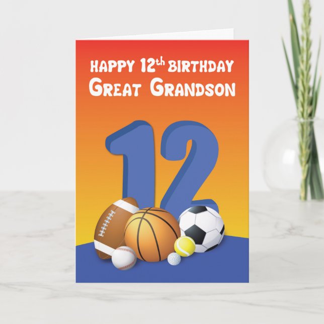 Underbar Grandson 12:e Birthday Sports Bollar Kort (Framsida)