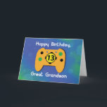 Underbar Grandson 13-Year Old Birthday Gamer Contr Kort<br><div class="desc">Perfekt kort till din underbara barnson på hans trettonde födelsedag! Videospelsstyrenheten har nummer tretton i mitten för en roligt som visar hans ålder. Bakgrunden är blå och grönten blandas med några subtila cirklar och linjer.</div>
