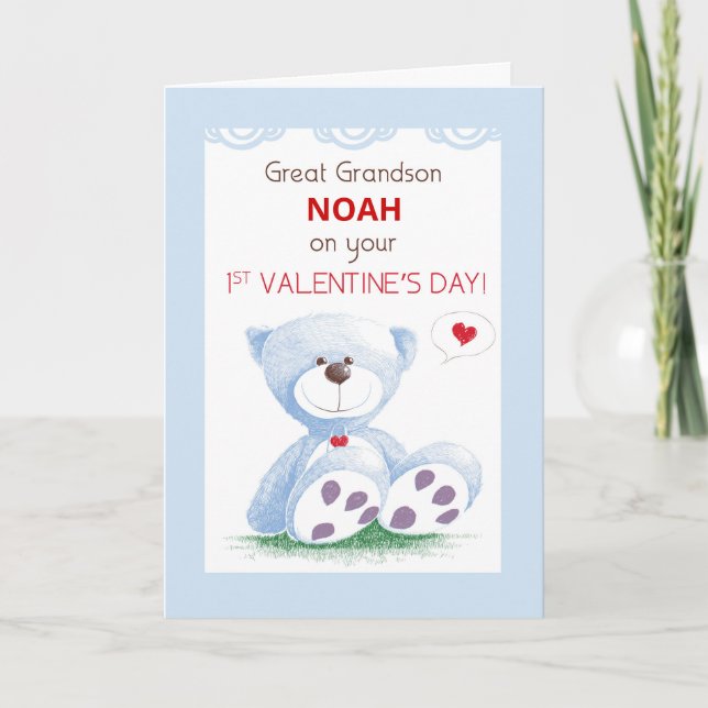 Underbar Grandson 1:a Valentines day-Nallen Kort (Framsida)