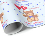 Underbar Grandson 1st Birthday Nalle Blue Presentpapper<br><div class="desc">En söt 1:a födelsedag-nalle-present för en underbar barnson med en tecknad- nalle och hjärtballonger med födelsedag. Allt på en blå polka punkt/ konetti-bakgrund En söt design för en liten pojke som blir ett år gammal. Lägg till barnet, namn och åldern för att anpassa det till speciella pojke. All text kan...</div>