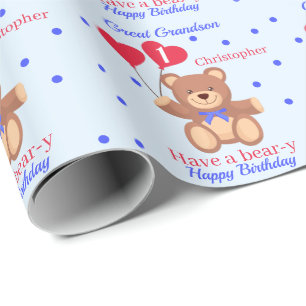 Underbar Grandson 1st Birthday Nalle Blue Presentpapper