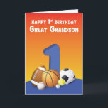 Underbar Grandson 1st Birthday Sports Bollar Kort<br><div class="desc">Boys kärlek bollar och tidigt när han blir en kan du redan behandla din barnson till ett kort fyllt med sportföljen bollar för hans första födelsedag som kommer att ske inom den närmaste framtiden.</div>