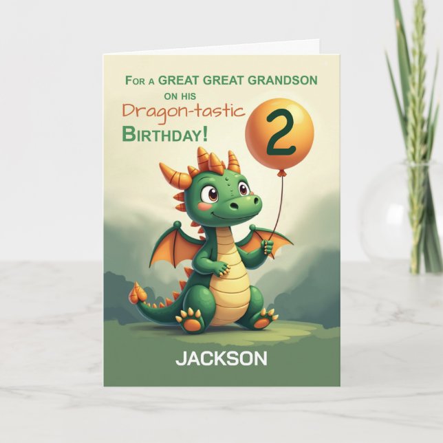 Underbar Grandson 2nd Birthday Personalize Dragon Kort (Framsida)