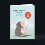 Underbar Grandson 6e Birthday Cute Hedgehog Balloo Kort<br><div class="desc">På hans sjätte födelsedag kan du överraska din älskvärda underbara barnson med detta söta kort som visar en häckande tittar upp till ballongen han håller. Med nummer sex på ballongen är detta kort bara perfekt för en sjätte födelsedag.</div>