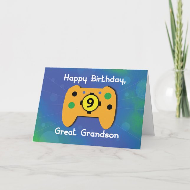 Underbar Grandson 9 Year Old Birthday Gamer Contro Kort (Framsida)