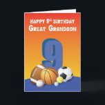 Underbar Grandson 9th Birthday Sports Bollar Kort<br><div class="desc">En stående hög i mitten på kortet är det nio som omges av en samling av bollar. Det här kortet är avsett att ta emot din underbara barnson en lycklig 9-årsdag när firande äntligen kommer.</div>