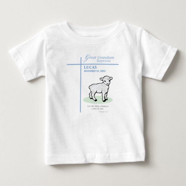 Underbar Grandson Baptism Blue Lamb-Personlig T Shirt (Framsida)