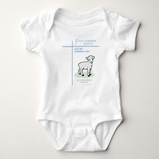 Underbar Grandson Baptism Blue Lamb-Personlig T Shirt (Framsida)