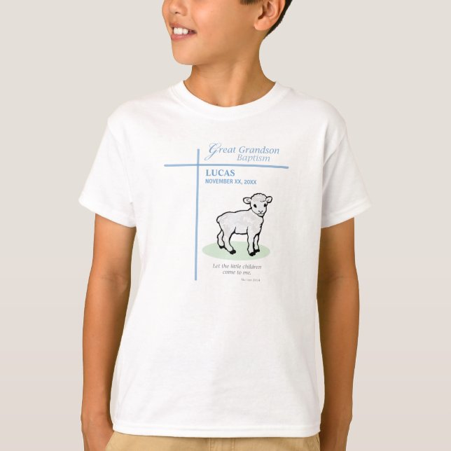 Underbar Grandson Baptism Blue Lamb-Personlig T Shirt (Framsida)