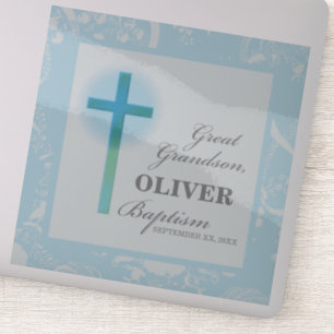 Underbar Grandson Baptism Blue Snöre Personlig Klistermärken