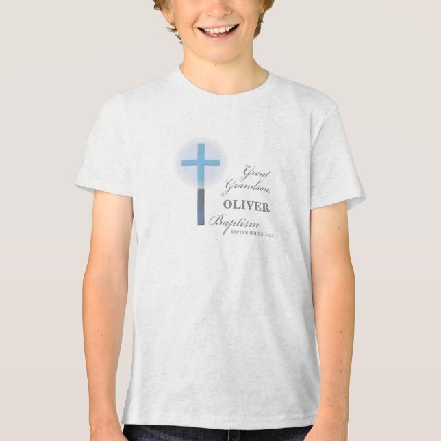 Underbar Grandson Baptism Blue Snöre Personlig T Shirt (Framsida)