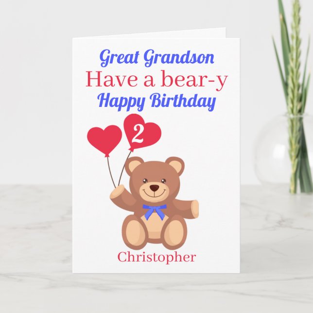 Underbar Grandson Bear 2:a födelsedagen Kort (Framsida)