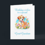 Underbar Grandson Birthday Puppy Hund Kort<br><div class="desc">Ett födelsedagskort för en underbar barnson som kärlek en valp hund. En söt marionett som ler för att säga födelsedagspresent önskemål. En brun marionett med blommor och fjärilar som skickar födelsedagspresent önskemål.</div>