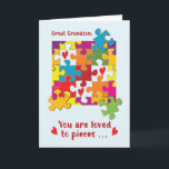 Underbar Grandson Birthday Puzzle Kärlek till Dela Kort<br><div class="desc">En allt djupaste underbar barnson som snart ska fira en födelsedag kommer säkert att uppskatta att du ger honom detta söta och färgstarka hälsningskort. Roligtens inre budskap är säkert att ge ett vackert leende till hans stiliga ansikte.</div>