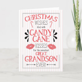 Underbar Grandson Candy cane Kisses jul Önskemål Helgkort