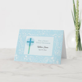 Underbar Grandson Christening Grattiss Blue Kort