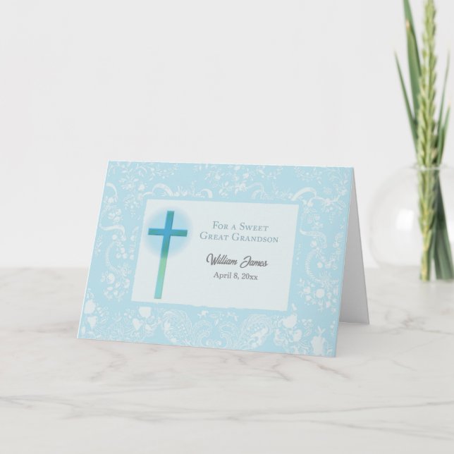 Underbar Grandson Christening Grattiss Blue Kort (Framsida)
