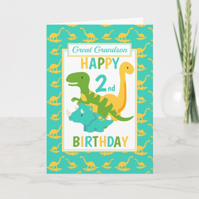 Underbar Grandson Dinosaur 2nd Birthday Blue Kort (Framsida)