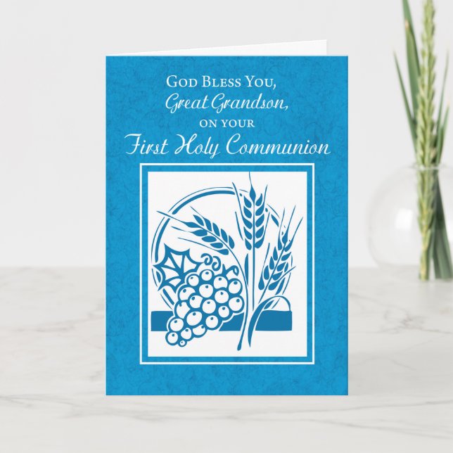 Underbar Grandson First Communion Blue, Wheat, Gra Kort (Framsida)