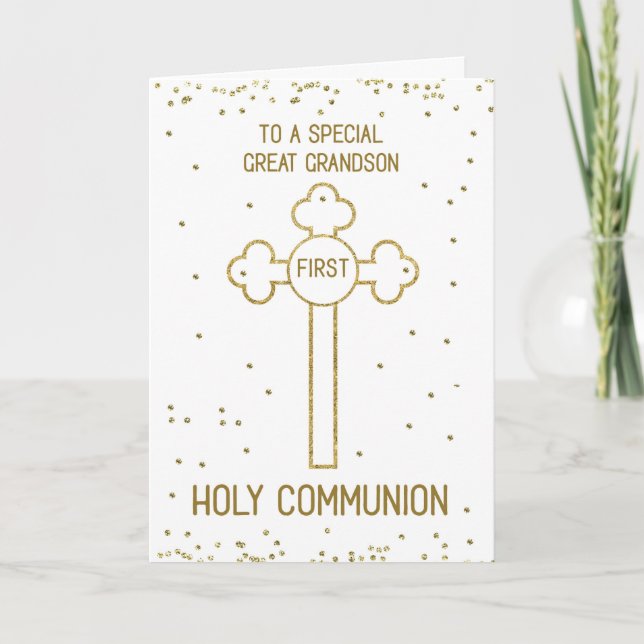 Underbar Grandson First Heliga Communion Guld look Kort (Framsida)