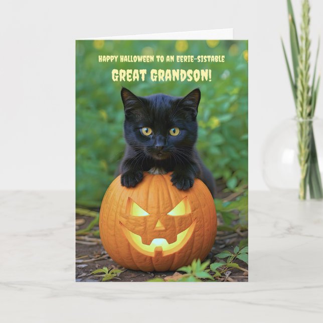 Underbar Grandson Happy halloween Cute Black Cat Kort (Framsida)