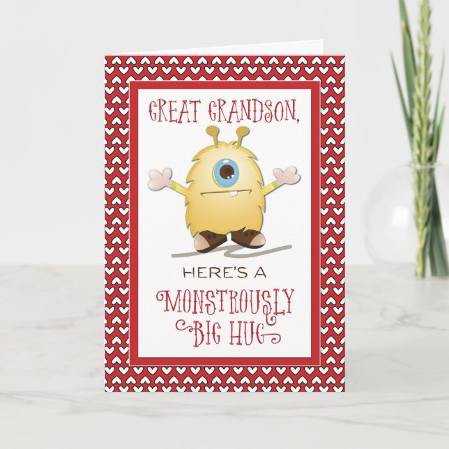 Underbar Grandson Monster Hug Valentine Hearts Helgkort (Framsida)