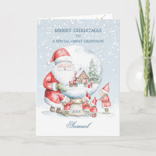 Underbar Grandson Snö Globe Santa Elf jul Helgkort
