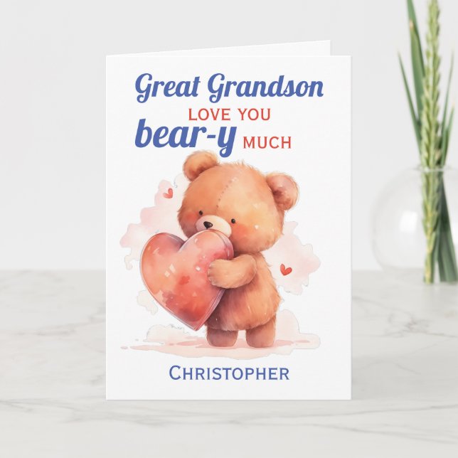 Underbar Grandson Valentines day Nalle Heart Kort (Framsida)
