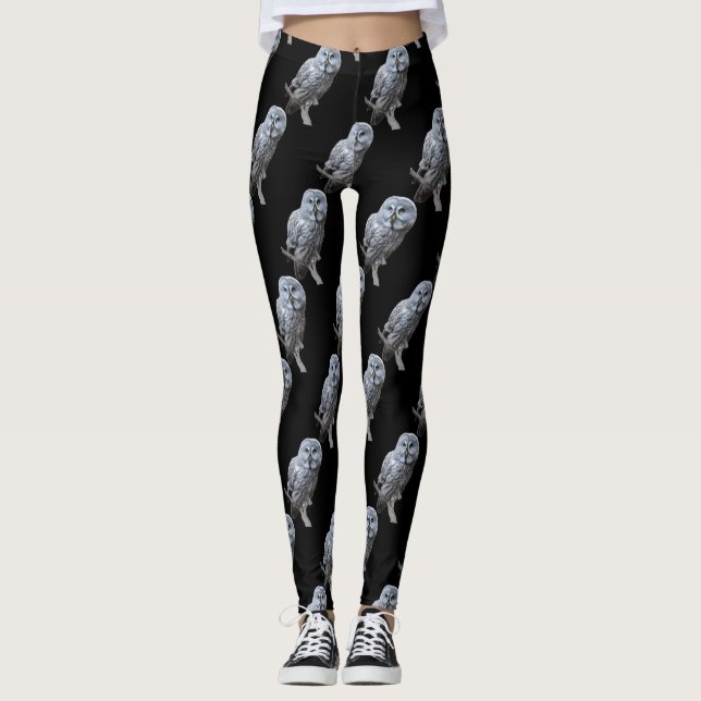 Underbar Grått Uggla Leggings (Framsida)
