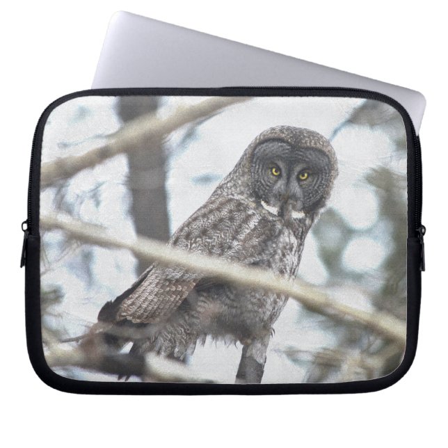 Underbar Grått Uggla med Mouse Wildlife Art Laptop Sleeve (Framsidan)