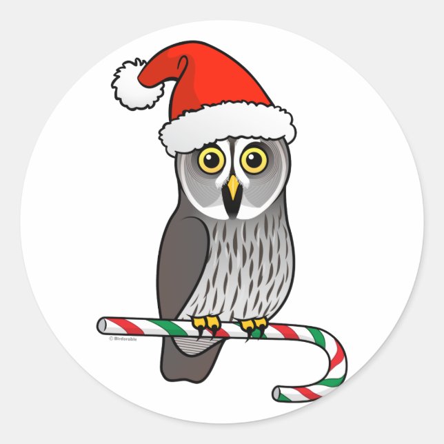 Underbar Grått Uggla Santa Runt Klistermärke (Framsida)