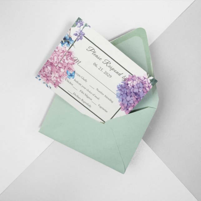 Underbar handmålad Hydrangea bröllops-RSVP OSA Kort (Skapare uppladdad)